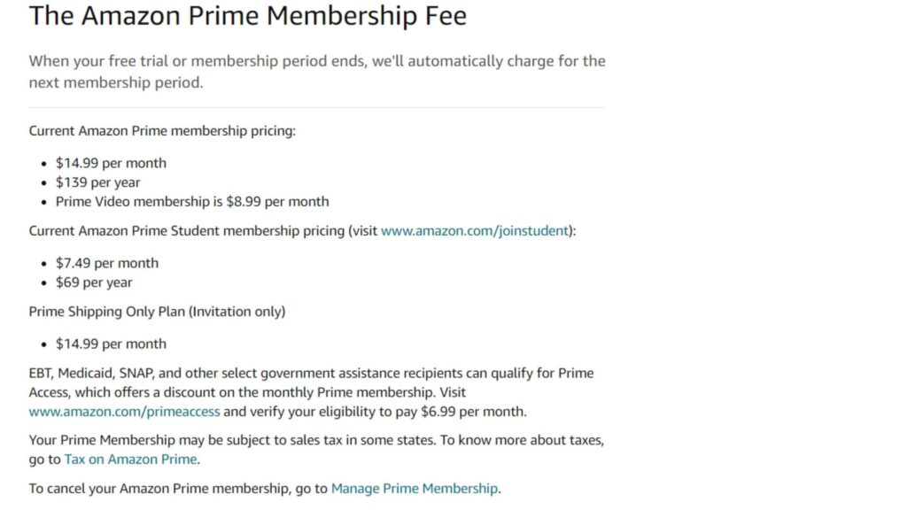 amazon prime pricing plans