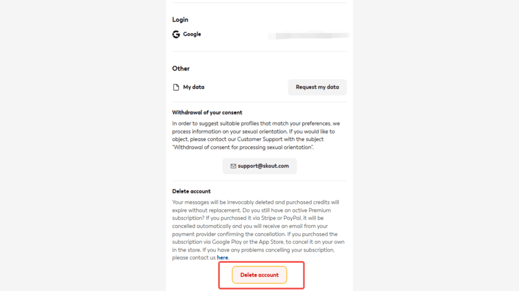 deactivate Skout account vs delete