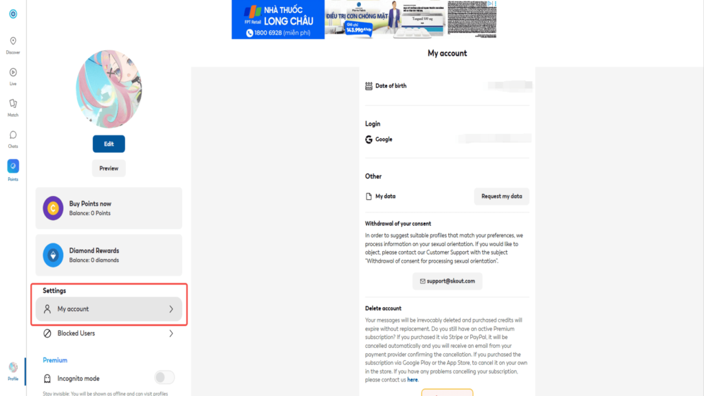 deactivate Skout account without the app