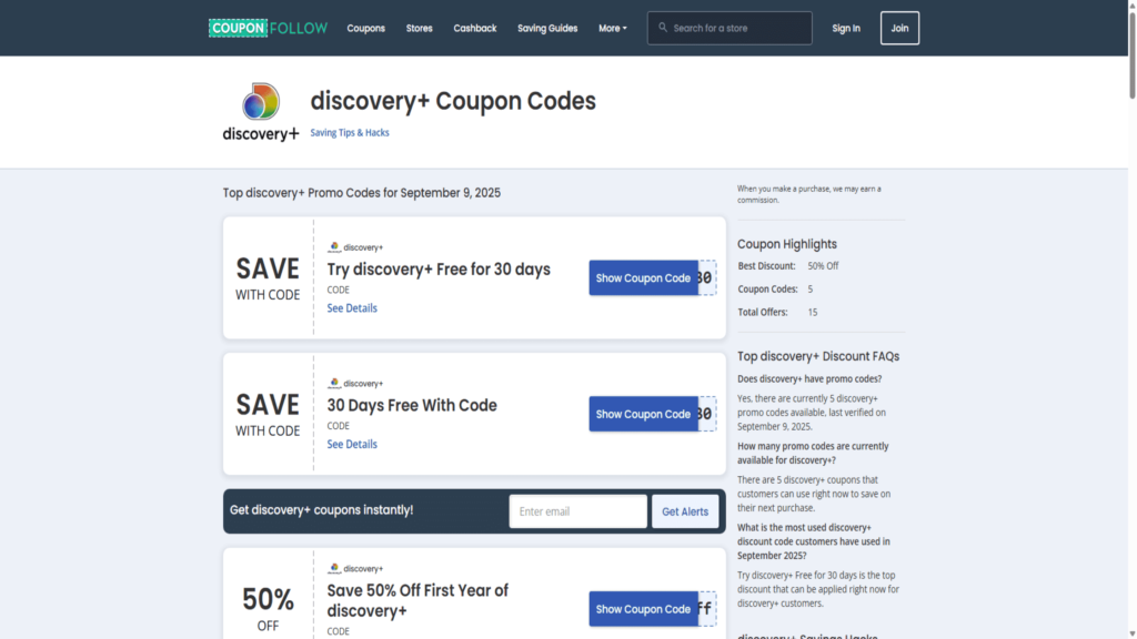 Discovery Plus promo codes and coupons