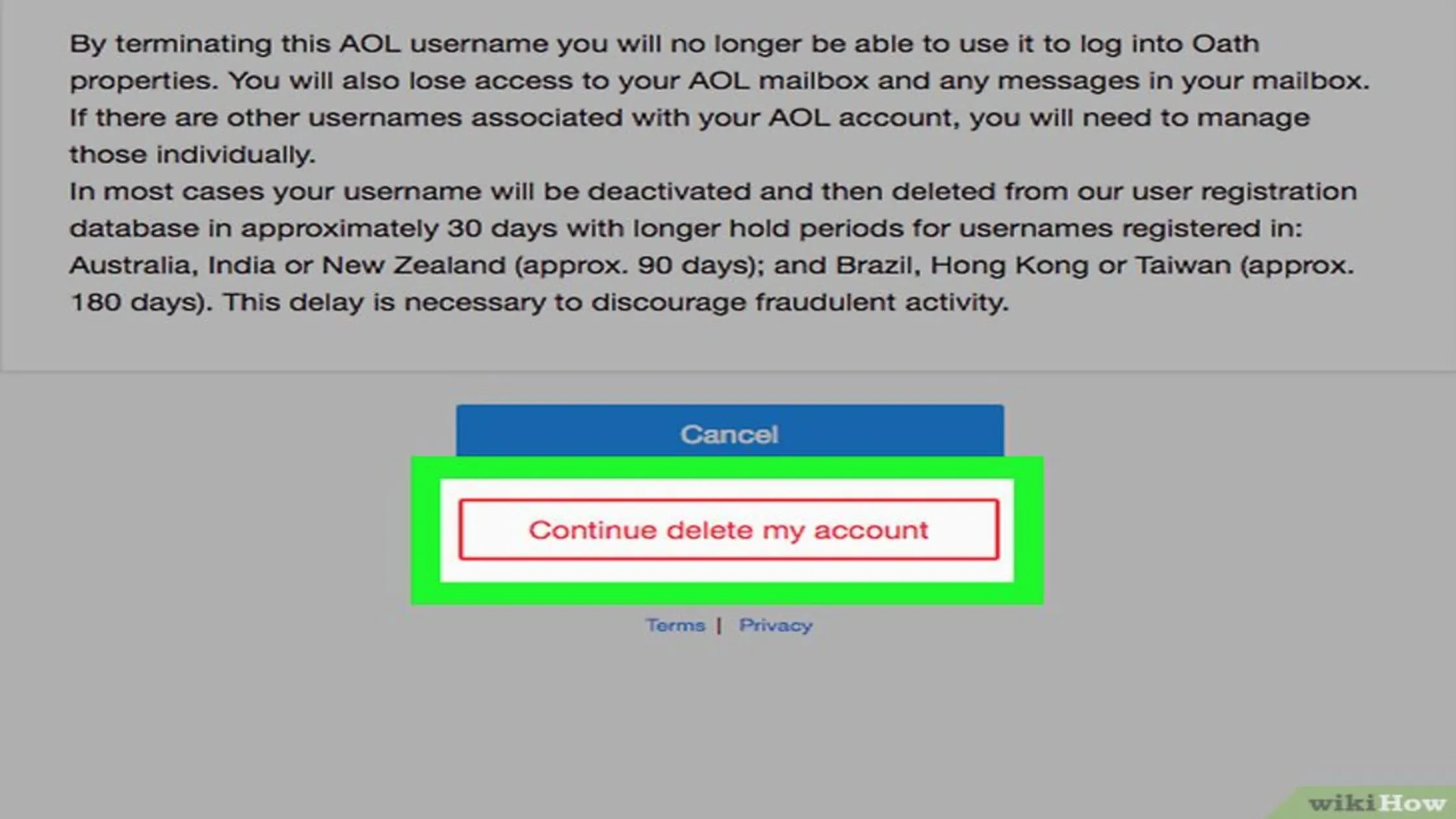 deleting an AOL account steps 