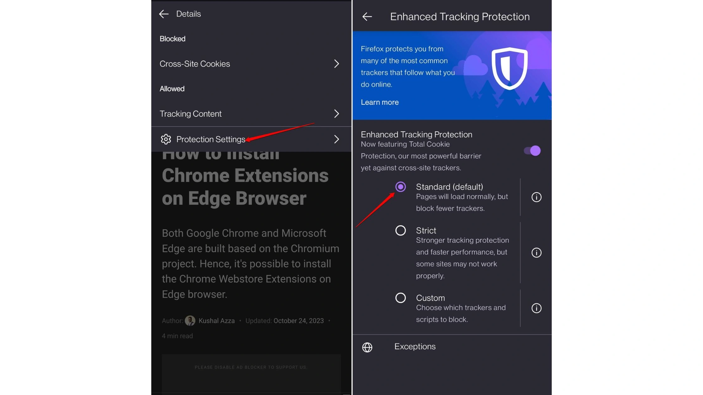 Disable Cross-Site Tracking in Firefox on mobile