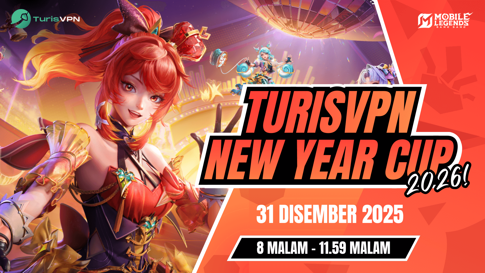 🎆 TurisVPN New Year Cup 2026 – Sambut Tahun Baharu dengan Aksi MLBB! 🇲🇾 🎮🎊 thumbnail