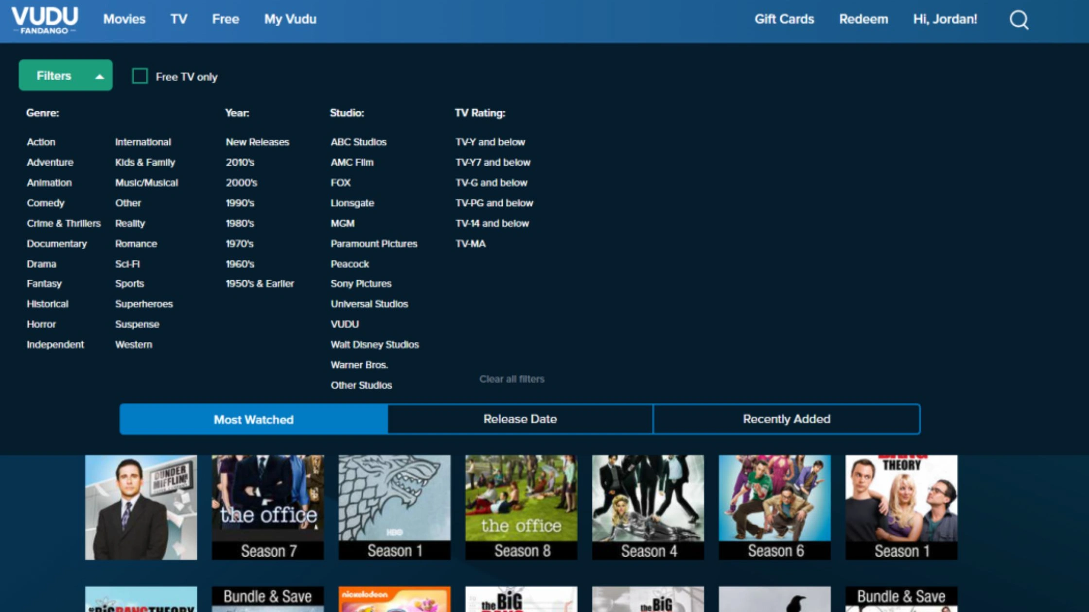 Vudu now "Fandango at Home"