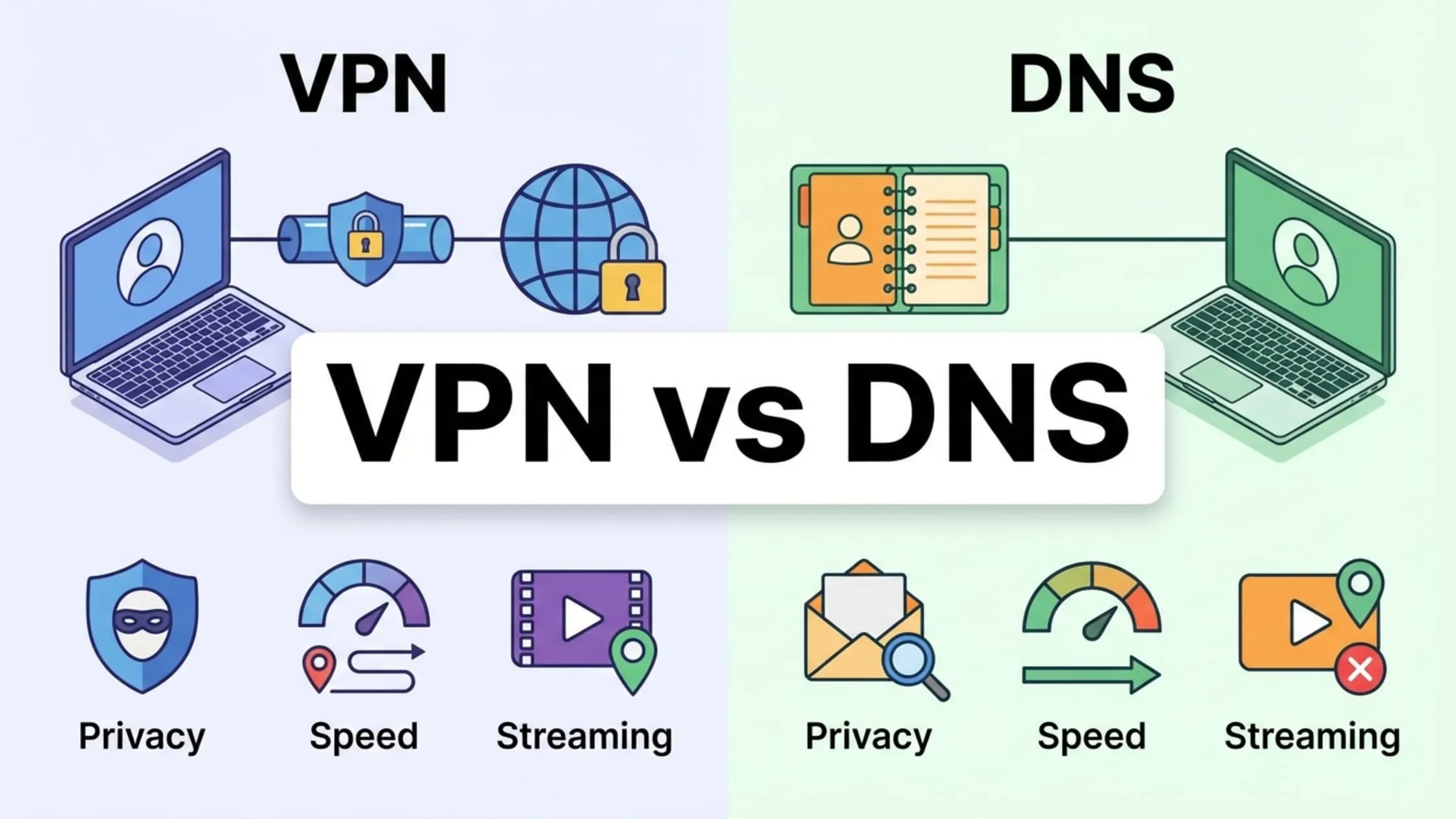 What is the difference between VPN and DNS?